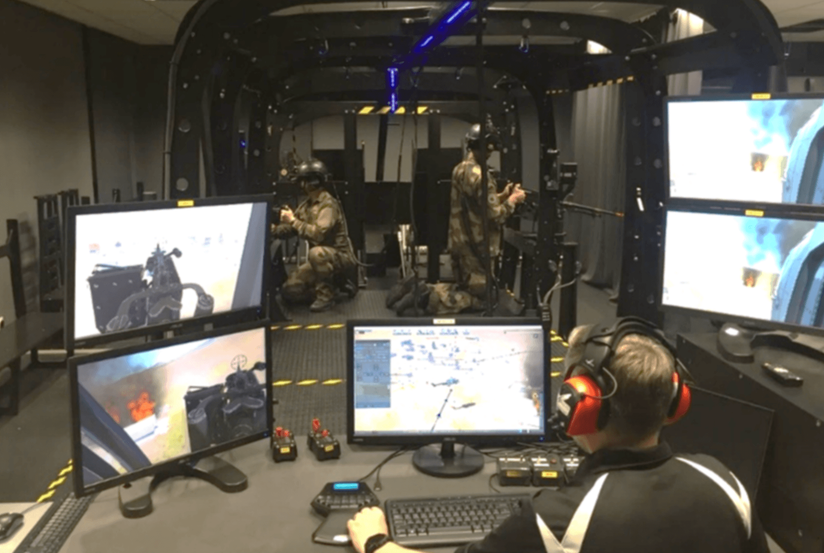 Military tactical crew training inside the AAMS simulator